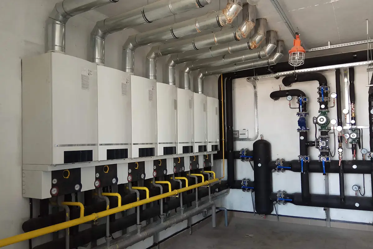 Moderner Heizraum eines Mehrfamilienhauses