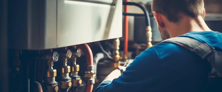 Ein Mann arbeitet an einem Gasthermen